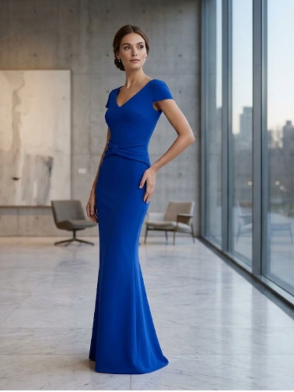 CHIARA BONI BLUE V-Neck Long Dress XS
